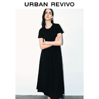 URBAN REVIVO 女装法式赫本黑色中长款圆领连衣裙 UWJ740044 正黑 S