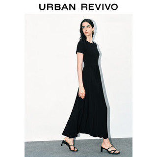 URBAN REVIVO 女装法式赫本黑色中长款圆领连衣裙 UWJ740044 正黑 XL