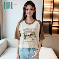 Halo Queen 短袖T恤女夏季韩版植物印花半袖女装潮流上衣女H143T1410