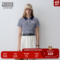 Teenie Weenie小熊2024夏季新款休闲简约美式条纹短袖POLO衫上衣女 藏青色 16