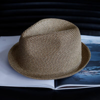 枥野夏季中青年大码男士草帽透气防晒短檐休闲爵士帽女潮小礼帽英伦 棕色 大码L（58-61CM）