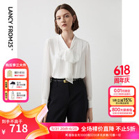 朗姿法式设计感内搭衬衣高级感飘带白色雪纺衬衫女新款 白色
