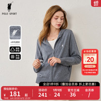 POLO SPORT OLO SPORT女士针织衫秋冬连帽开衫拉链针织衫毛衣外套上衣披肩外塔 灰色 XL
