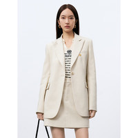 太平鸟女装本命年龙年气质西装套装女春优雅通勤小香风链条收腰西服外套 米白 S