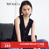 MO&Co.夏错落肌理金扣针织背心马甲MBB2SWT009千金风轻熟风 黑色 M/165