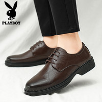 花花公子（PLAYBOY）皮鞋男鞋2024夏季商务休闲鞋男士正装鞋百搭英伦鞋子 棕色 39