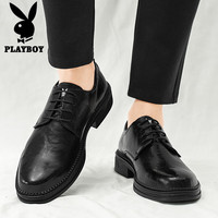 花花公子（PLAYBOY）皮鞋男鞋2024夏季商务休闲鞋男士正装鞋百搭英伦鞋子 黑色 39