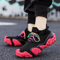 MODE FULL麦乐户外春夏透气飞织网面徒步鞋女轻便登山鞋男低帮减震防滑爬山鞋 女黑粉色 37