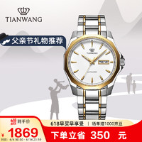 TIAN WANG 天王 手表男 父亲节礼物山河系列钢带机械表金色GS51018T.DD.T.W