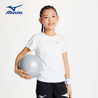 美津浓（MIZUNO）Mizuno儿童短袖T恤冰感防晒2024夏季男童女童舒适 白色 130cm(130cm) (身高125