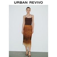 URBAN REVIVO 女装时尚摩登复古渐变晕染长款半裙 UWG540052 焦橙印花 L