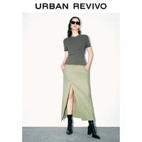 URBAN REVIVO 女装魅力设计感通勤开衩直筒半裙 UWJ540023 卡其绿 XS