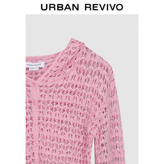 URBAN REVIVO 女装时尚肌理感镂空连帽针织开衫 UWL940084 冷粉色 XS