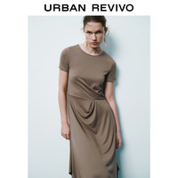 URBAN REVIVO 女装时尚简约扭结设计感短袖连衣裙 UWG740118 卡其绿 S