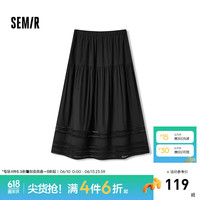 森马（Semir）半身裙女镂空花边温柔系浪漫2024秋季松紧腰宽松伞裙优雅 黑色90001 XL 170/74A