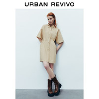 URBAN REVIVO 女装清冷感简约贴袋棉质短袖连衣裙 UWU740063 浅卡其 L