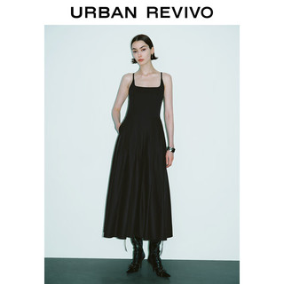 URBAN REVIVO 女士法式赫本风中长款百褶连衣裙 UWJ740051