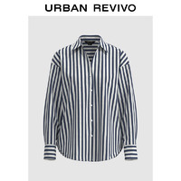 URBAN REVIVO 女士法式通勤气质条纹长袖开襟衬衫 UWM240001 墨蓝条纹 S