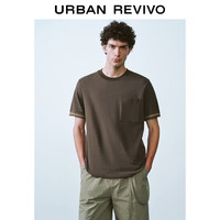 URBAN REVIVO 男装时尚休闲拼接肌理设计感短袖T恤 UML440115 深红棕 S