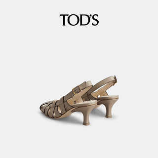 TOD'S女士皮革扣带高跟凉鞋休闲鞋时尚女鞋 灰色 36 脚长23.3cm