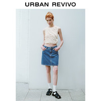 URBAN REVIVO 水果系列 夏季女士甜酷风斜纹牛仔半裙 UWU840060 蓝色 XS