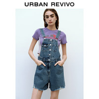 URBAN REVIVO 女潮流休闲复古时髦毛须牛仔背带裤 UWV840167 蓝色 25