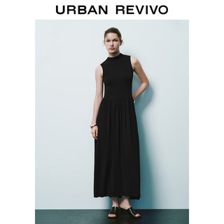 URBAN REVIVO 女士时尚气质小黑裙无袖针织连衣裙 UWG940193 正黑 XS