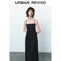 URBAN REVIVO 女装轻熟气质可调节系带吊带连衣裙 UWU740102 正黑 M