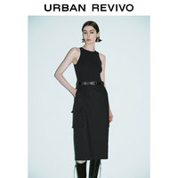 URBAN REVIVO 女装潮流拼接假两件工装无袖连衣裙 UWJ740049 正黑 S