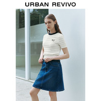 URBAN REVIVO 女士学院风镂空撞色小狗短袖针织衫 UWU940184 米白 S