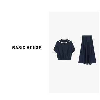 Basic House/百家好夏季海军领通勤上衣+半裙套装B0624B5R692 藏青色 S85-105斤