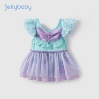 JELLYBABY【2024夏季】洋气女童泳装宝宝凉感游泳衣抗菌儿童连体泳衣夏 蓝绿色 100CM