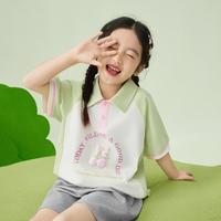 INMAN 茵曼 童短袖T恤2024夏新款中大儿童时尚甜美撞色印花Polo衫