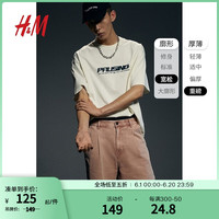 H&M男装2024夏季时尚休闲圆领宽松版印花T恤1226620 白色/Pausing 175/108