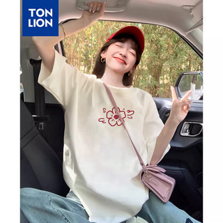 唐狮 TONLION2024女印花花卉中短袖T恤可爱百搭甜美气质韩系WP