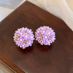 银针紫色镶钻花朵耳环时尚甜美森系小清新耳饰