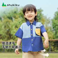 SHUKIKU 儿童衬衫速干衣服男孩女童夏运动宝宝短袖上衣潮服 绿色、空顶帽挂脖冰凉圈