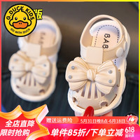 G.DUCKKIDS小黄鸭夏季宝宝凉鞋软底防滑幼儿学步鞋小童卡通女宝宝包头凉鞋 包头领结小凉鞋-米色 16码内长10.5cm【约8个月】