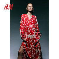 H&M HM灯笼袖连衣裙2024夏季 新款透气女装A字休闲风印花长裙1222671