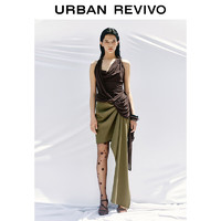 URBAN REVIVO 设计师系列 女装挂脖褶皱T恤 UWA440004