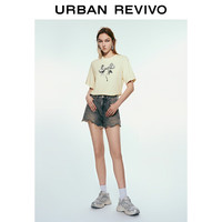 URBAN REVIVO 女装潮流撞色蝴蝶结印花宽松短袖T恤 UWV440216