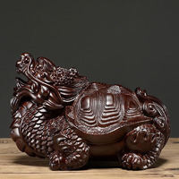 OLOEY 黑檀木雕龙龟金钱龟摆件桌面装饰