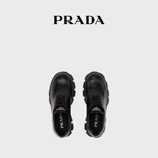 PRADA/普拉达女士 Monolith 亮面皮革系带厚底乐福鞋 黑色 35.5