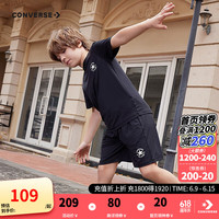 匡威（Converse）儿童套装T恤短袖短裤速干套装2024夏季中大童男女童两件套套装 正黑色 110/52