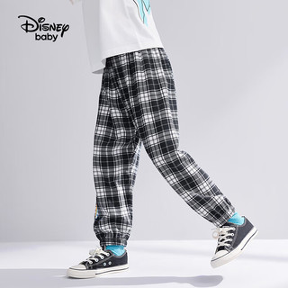 迪士尼（Disney）童装男女童针织宽松长裤2024夏装儿童运动裤六一儿童 黑白格纹 140