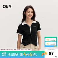 森马（Semir）POLO衫女短款小个子甜酷风字母时尚秋季气质修身撞色上衣优雅 黑白色调00391 160/84A/M