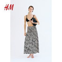 H&M女士半身裙2024夏中腰喇叭形半身裙1235780 浅米色/图案 170/88