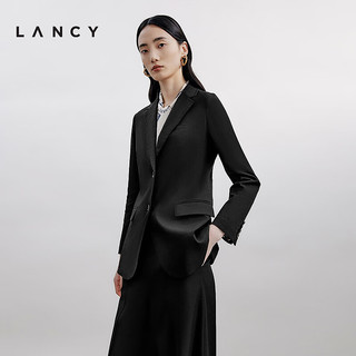 朗姿/LANCY2024秋季黑色亚麻高端西装外套女薄简约单排扣西服 夜幕黑色 2XL