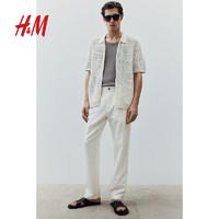 H&M2024夏季男装时尚休闲标准版型亚麻混纺长裤1228511 白色 170/80 S