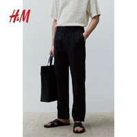 H&M2024夏季男装时尚休闲标准版型亚麻混纺长裤1228511 黑色 165/72 XS